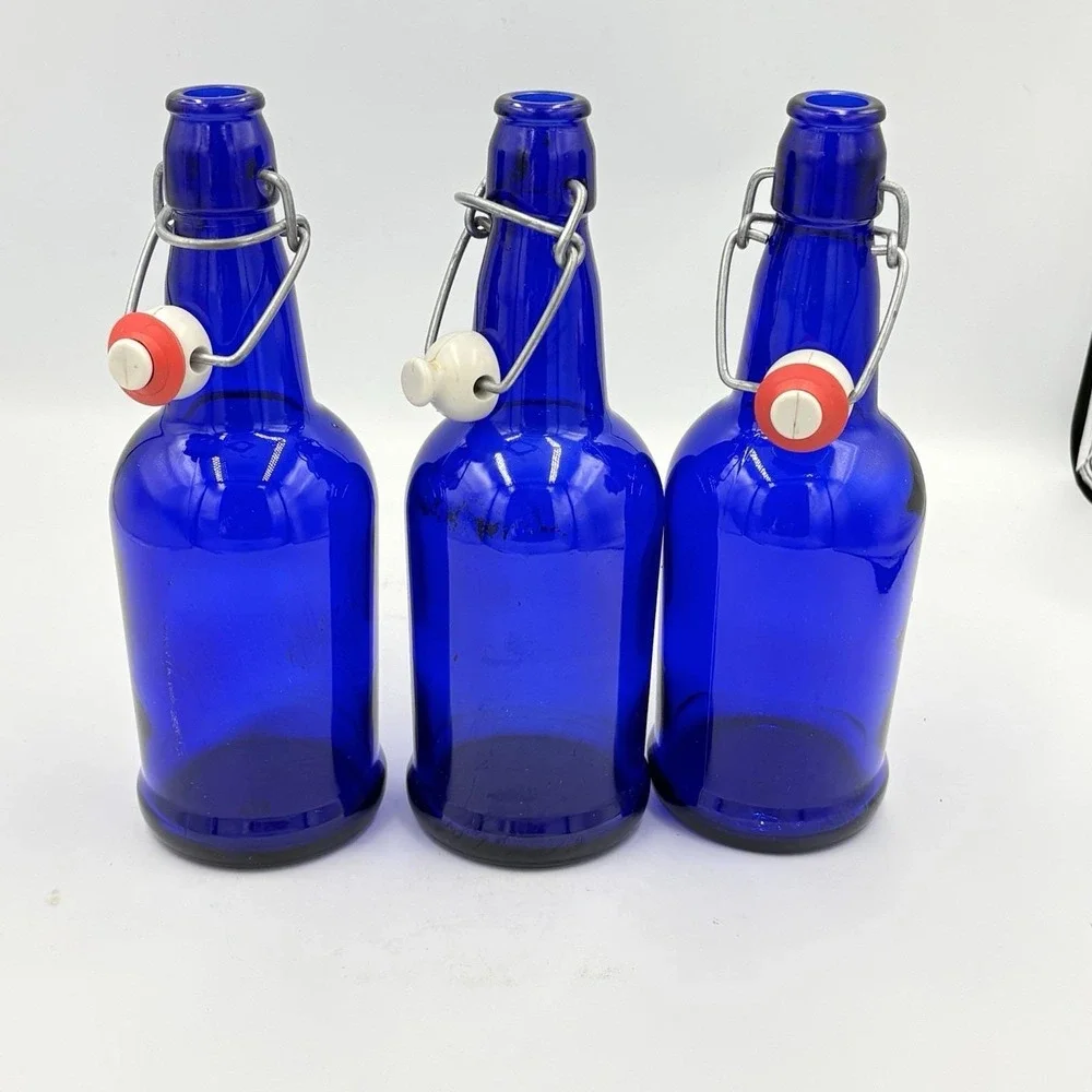 Cobalt Blue Bottles With Stoppers‎ Set of 3 VTG Read